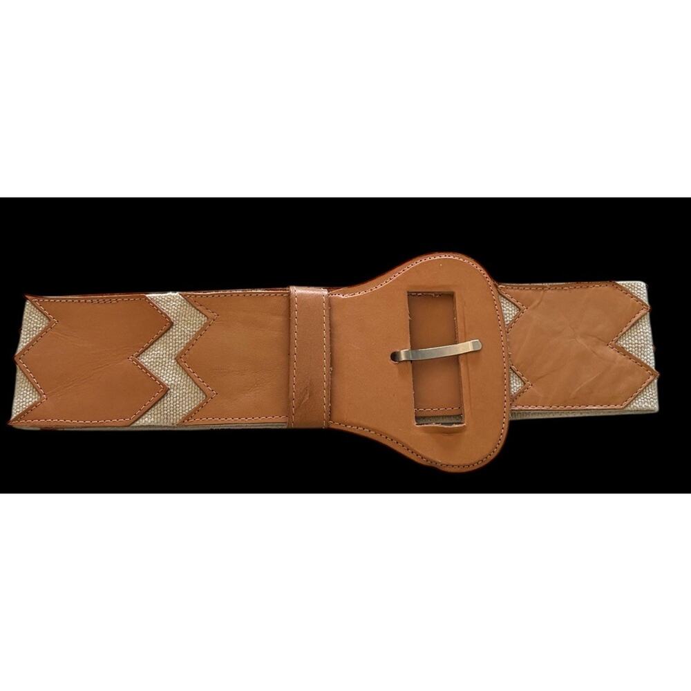 Christian Dior Women’s Wide Belt Elastic W/ Saddle Leather Zig Zag Sz ML 1980s